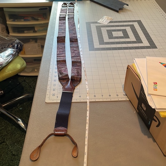 Paisley Burgundy on Dark Gray Adjustable Suspenders 100% Silk - Picture 6 of 7